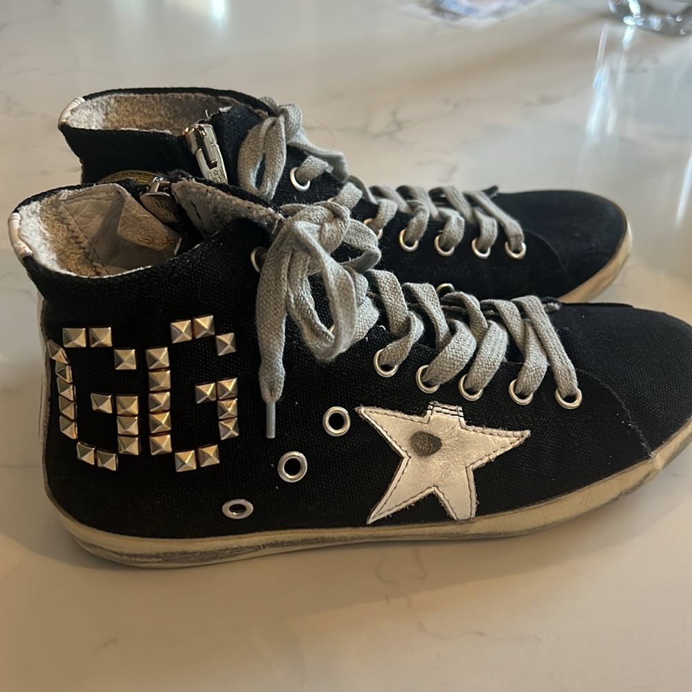 🔥🔥 Golden Goose Francy Black High-Top Sneakers with Star and Studs SZ 37 (7)